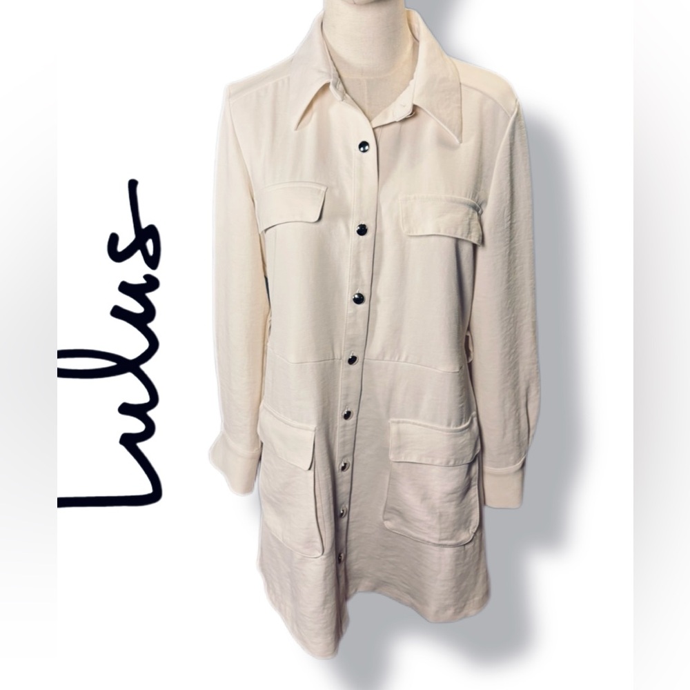 LULUS Charming Confidence White Collared Utility Mini Dress M - Picture 1 of 10